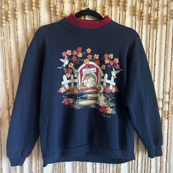 morning sun Tops - 90s Vintage Cat Kitten Puppy Print Country Cottage Pullover Kitschy Cute Sweater